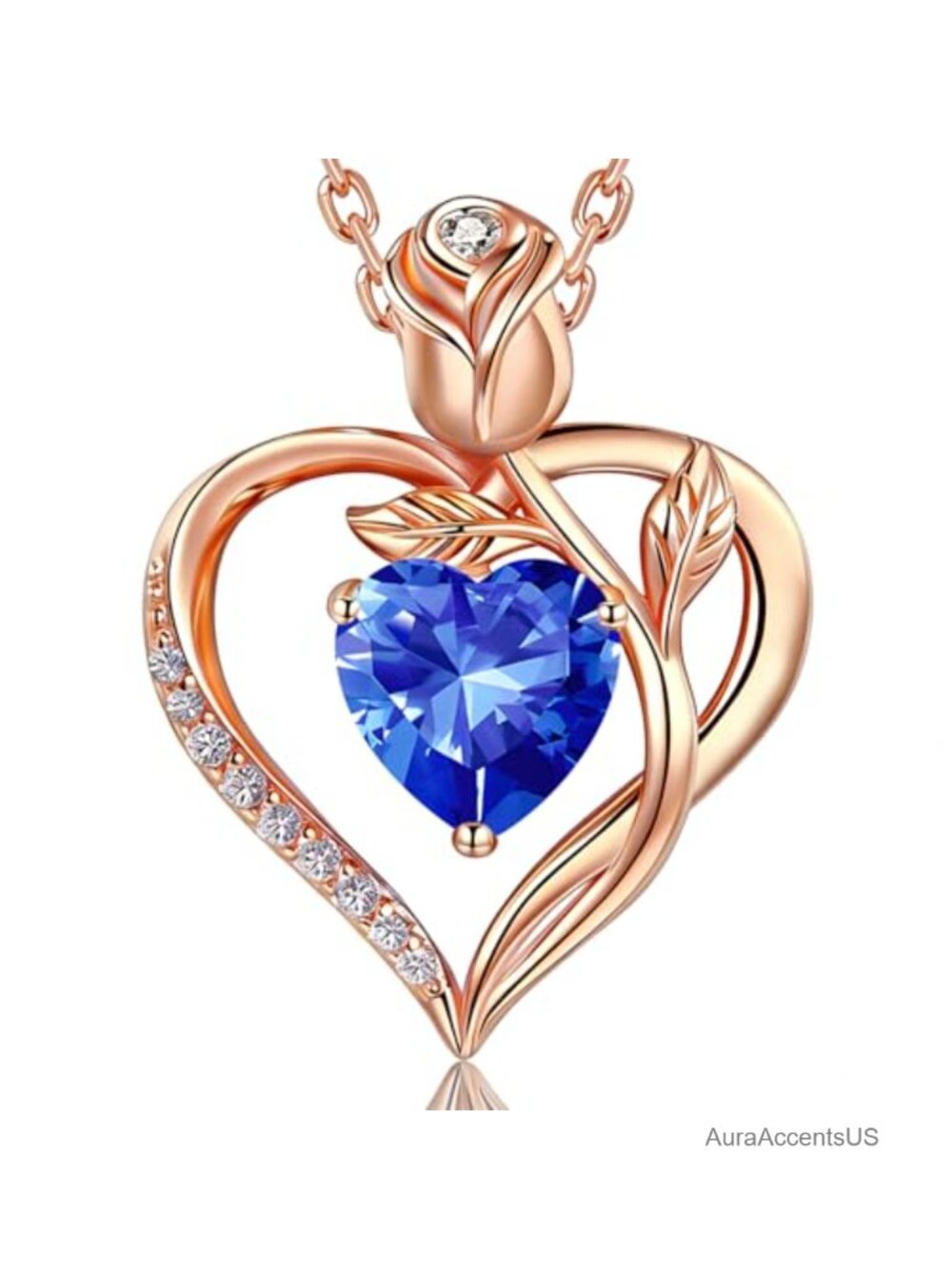 Heart Birthstone Necklace 18K Rose Gold Over S925 Silver Pendant